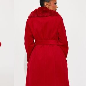 Fashion Nova Scarlet Trench Coat with Fur Collar